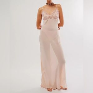 NWOT Free People Midnight Magic Beaded Lace Trim Maxi Slip